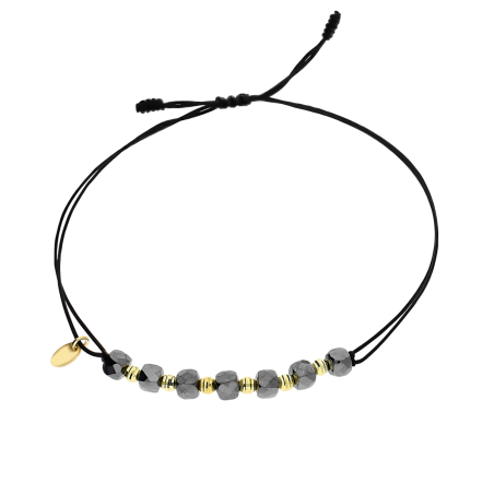 Bransoleta pozłacana hematyty i grawerowane kulki VJ 9-G hematyt sq próba 925