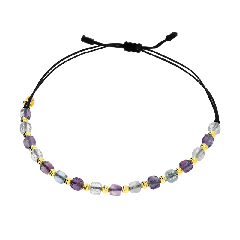 Bransoleta pozłacana fluoryt i grawerowane kulki VJ 14-G fluoryt sq próba 925