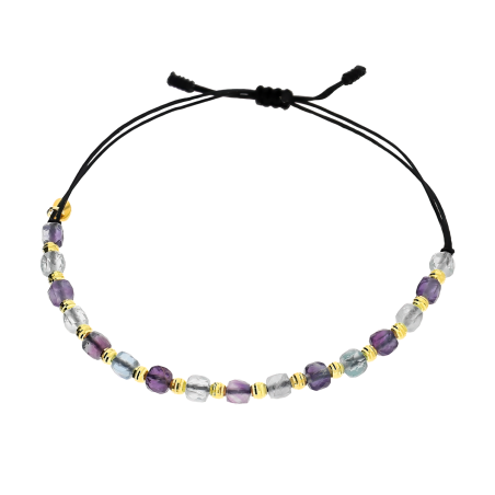 Bransoleta pozłacana fluoryt i grawerowane kulki VJ 14-G fluoryt sq próba 925