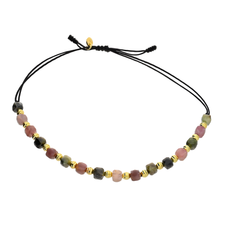 Bransoleta pozłacana turmaliny i grawerowane kulki VJ 14-G turmalin sq próba 925