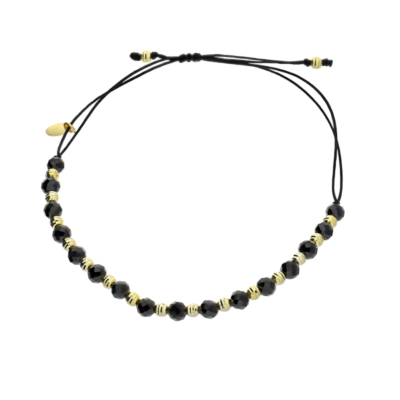 Bransoleta pozłacana czarne i żółte grawerowane kulki VJ 15-G spinel próba 925