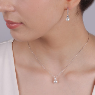 Kolczyki srebrne biała perła i cyrkonia na kółku