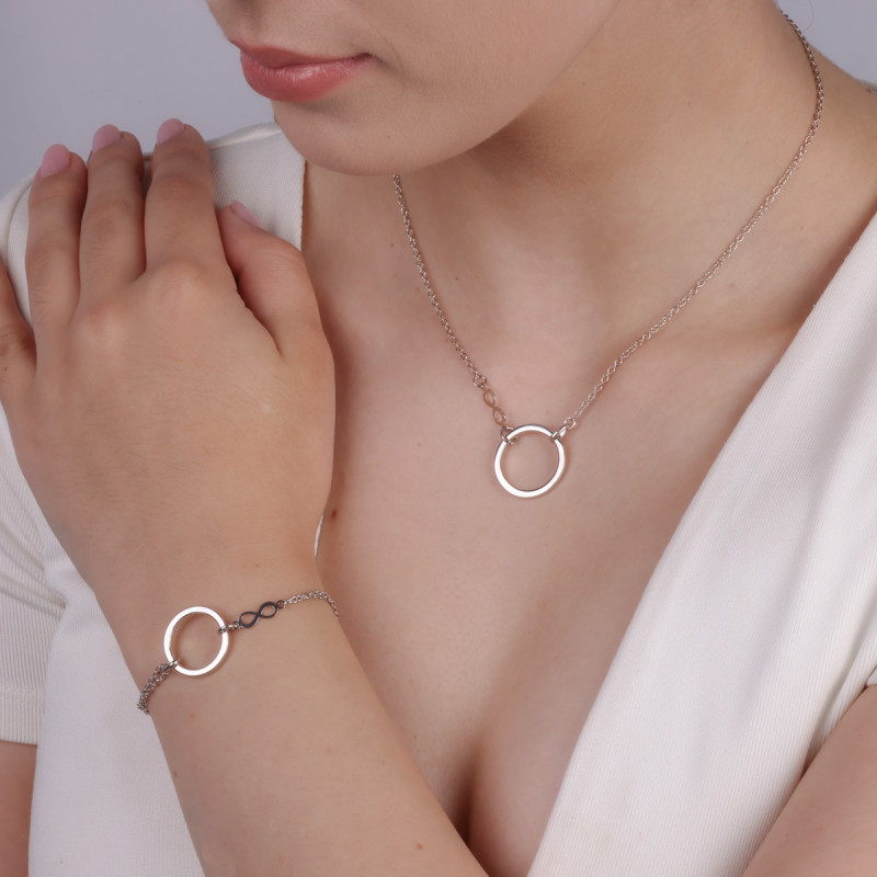 Naszyjnik srebrny koło ramka i infinity/anker NI GIA14904 ROD próba 925