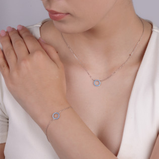 Srebrny Naszyjnik Koło z Niebieskimi Cyrkoniami - JubilerSezam.pl