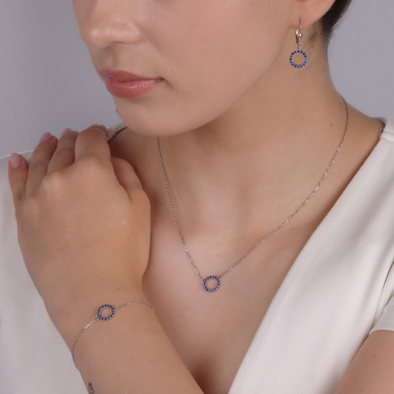 Srebrne Kolczyki Koła z Szafirowymi Cyrkoniami - JubilerSezam.pl