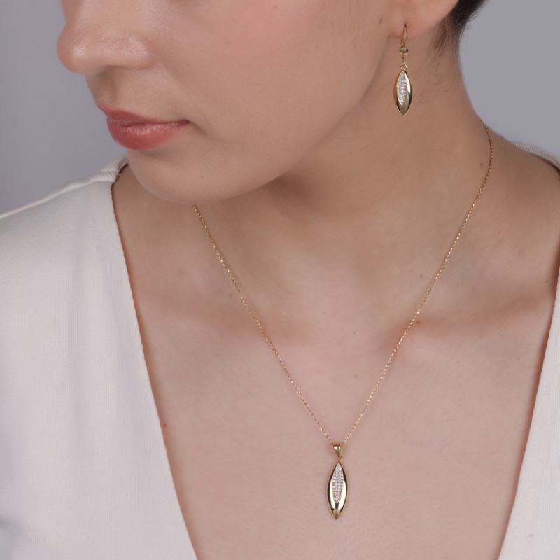 Kolczyki złote łezka z trzema rzędami białych cyrkonii/big.zam. OL GCT-P163 próba 585