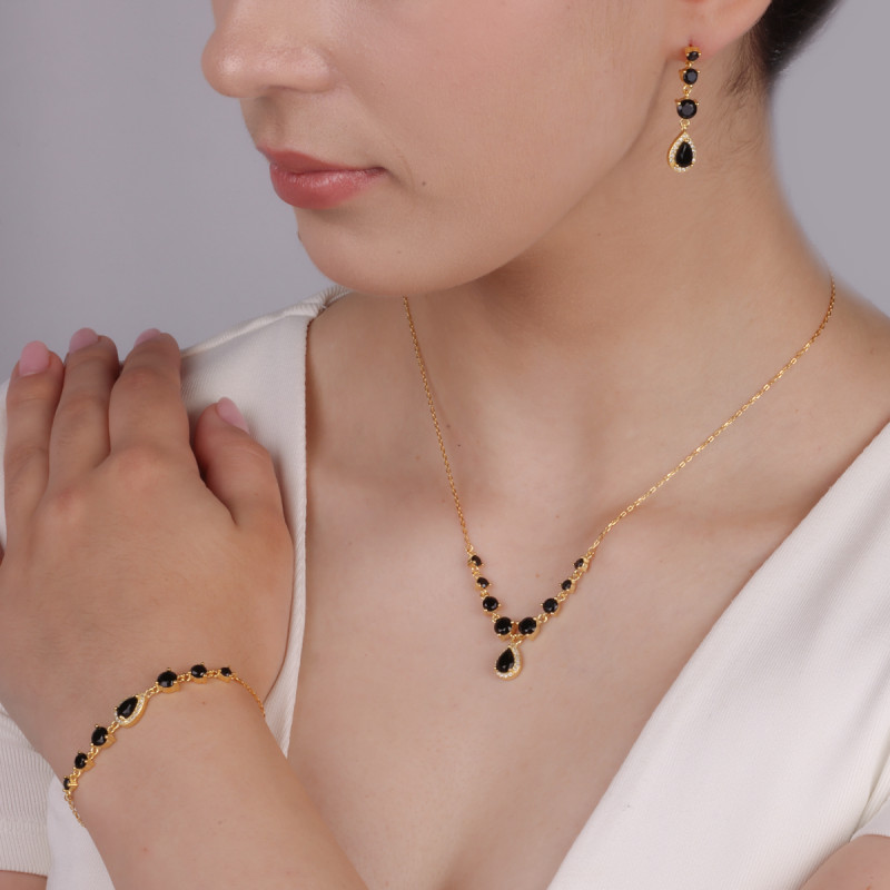 Bransoleta pozłacana kropla z czarnymi cyrkoniami/anker PW A0660 czarny GOLD próba 925