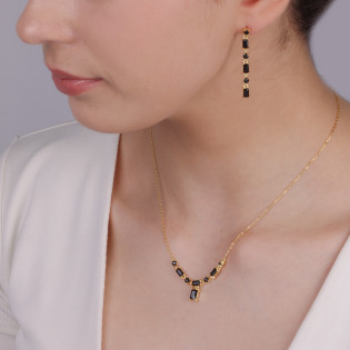 Kolczyki pozłacane z czarnymi cyrkoniami/sztyft PW468-1 GOLD czarny próba 925