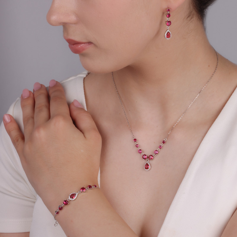 Srebrna Bransoletka z Fuksjową Kroplą - JubilerSezam.pl