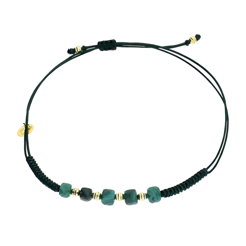 Bransoleta pozłacana malachity i grawerowane kulki VJ 77-1-1 G malachit sq próba 925
