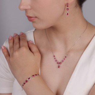 Naszyjnik srebrny kropla i fuksjowe cyrkonie/anker PW A0660 fuksja ROD próba 925