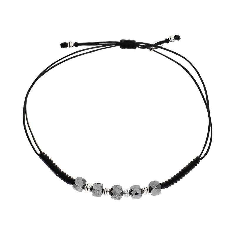 Bransoleta srebrna hematyt i grawerowane kulki VJ 77-1-1 R hematyt sq próba 925