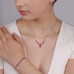 Kolczyki srebrne z fuksjowymi cyrkoniami/anker long PW468-1 ROD fuksja próba 925