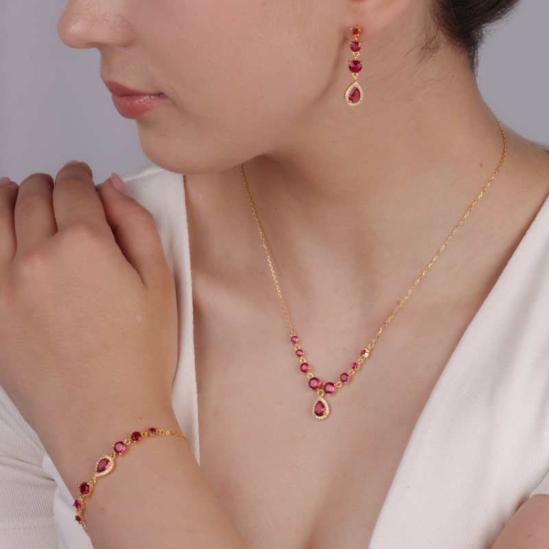 Bransoleta pozłacana kropla z fuksjowymi cyrkoniami/anker PW A0660 fuksja GOLD próba 925