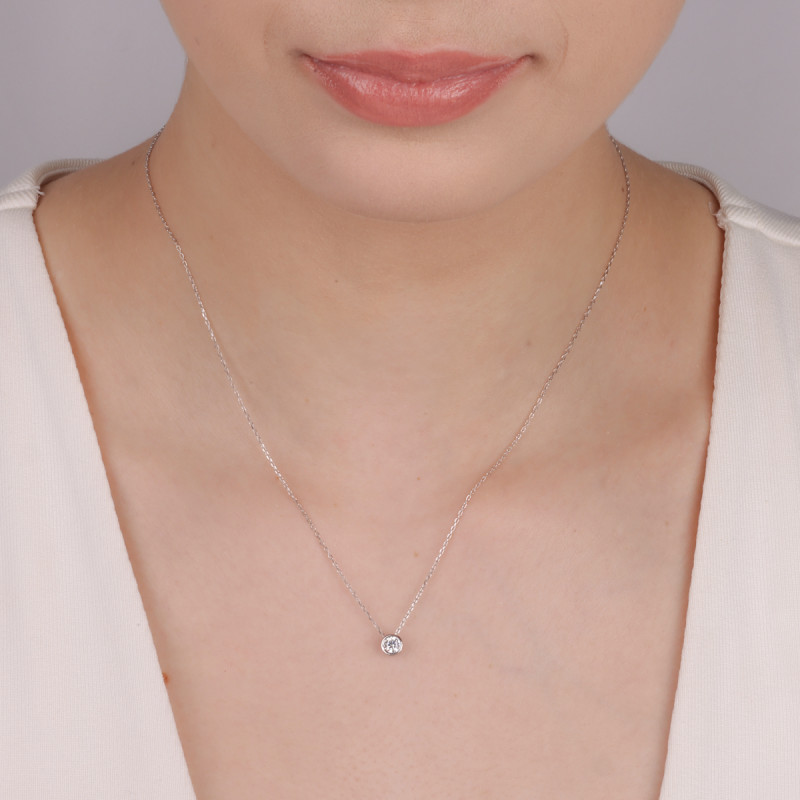 Naszyjnik srebrny cyrkonia 4 mm w okrągłej oprawie/anker NI CY4MMGO-ANK+R ROD próba 925