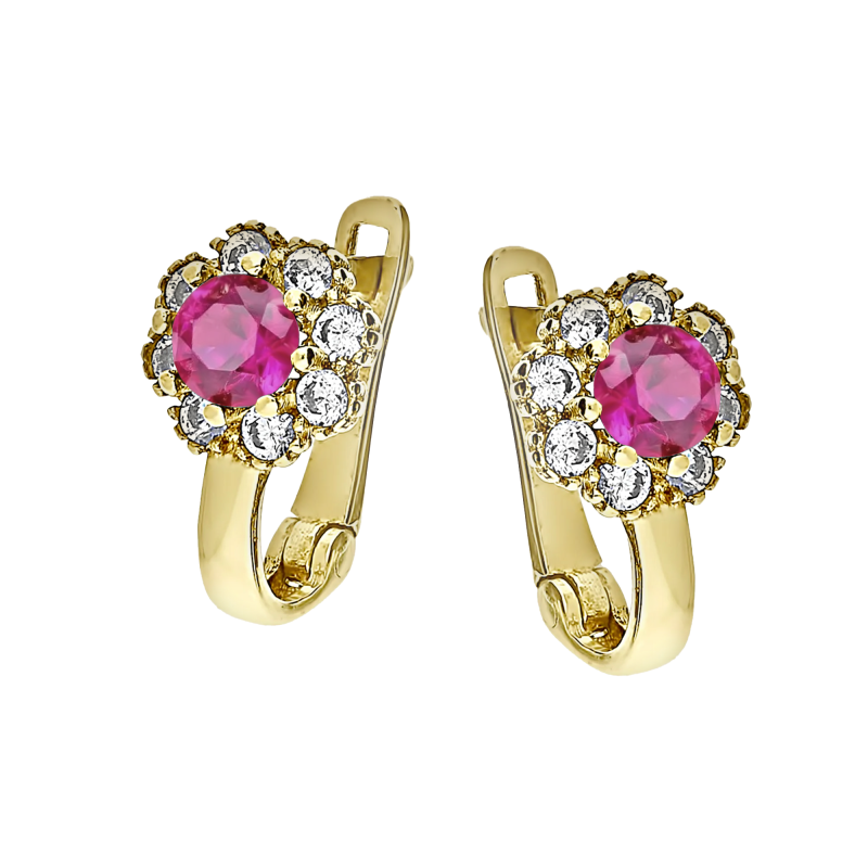 Kolczyki złote dla dziecka kwiatuszki z różową cyrkonią próba 585