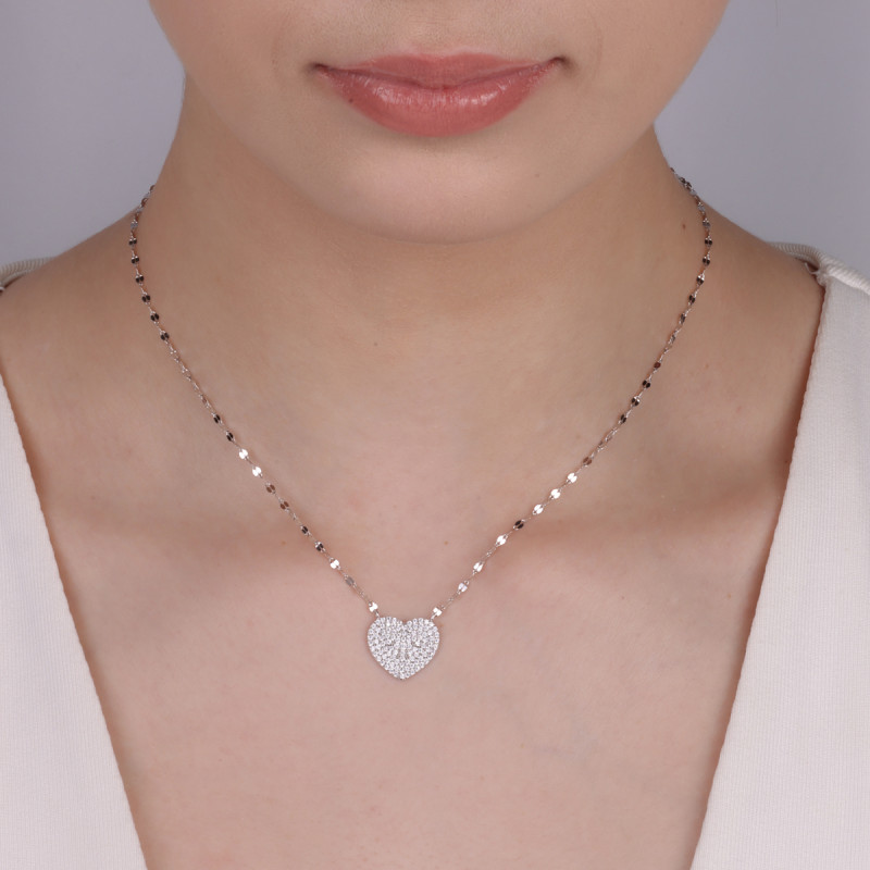 Naszyjnik srebrny serce z cyrkoniami/blaszki NI GIZ00081 ROD próba 925