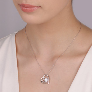 Serduszko srebrne z napisami i białą cyrkonią AT758 próba 925