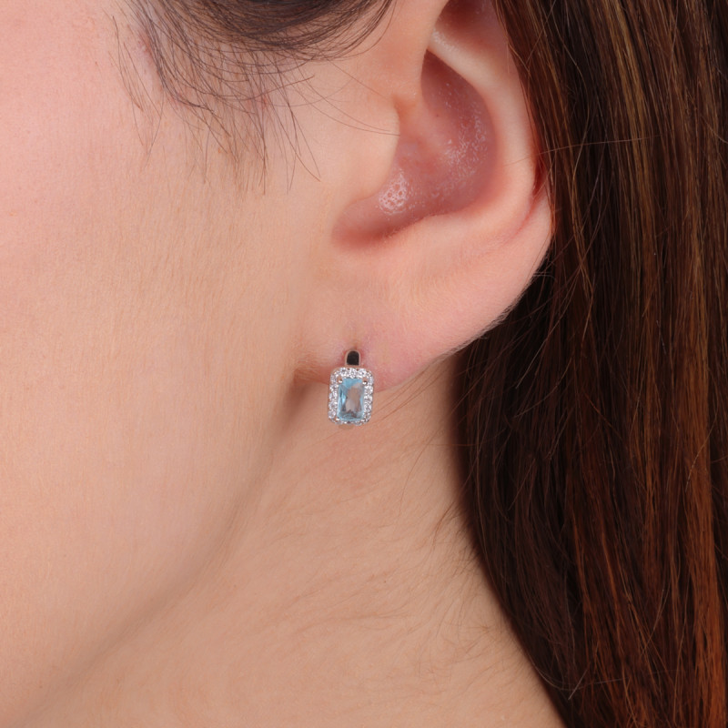 Kolczyki srebrne koło z j.niebieską i białymi cyrkoniami/zatrzask NI ORZ00203 ROD AZ próba 925