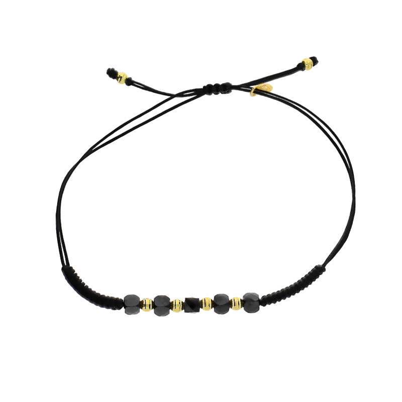 Bransoleta pozłacana czarne i żółte grawerowane kulki VJ 77-1-1-G spinel sq próba 925