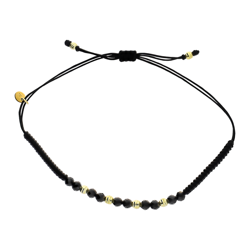 Bransoleta pozłacana czarne i żółte grawerowane kulki i plecionka VJ 77-2-1-G spinel próba 925