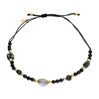 Bransoleta srebrna z kwarcem rutylowym i grawerowanymi kulkami VJ 110-G kw.rutylowy+spinel próba 925