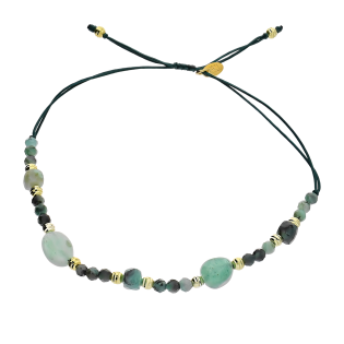 Bransoleta pozłacana awenturyn, szmaragd i grawerowane kulki VJ 111-G awenturyn+szmaragd próba 925