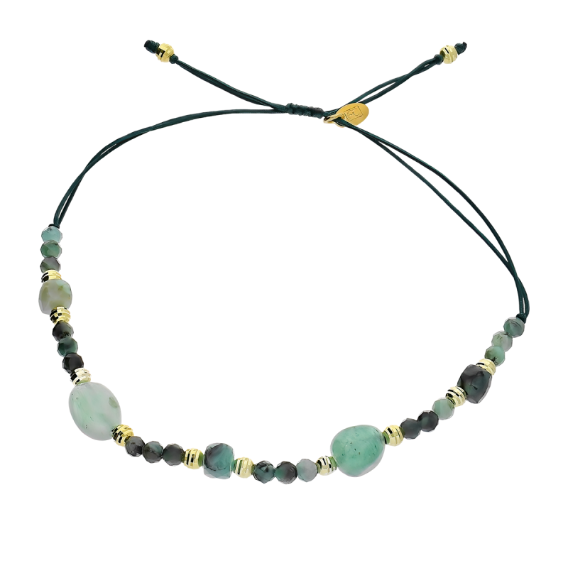 Bransoleta pozłacana awenturyn, szmaragd i grawerowane kulki VJ 111-G awenturyn+szmaragd próba 925