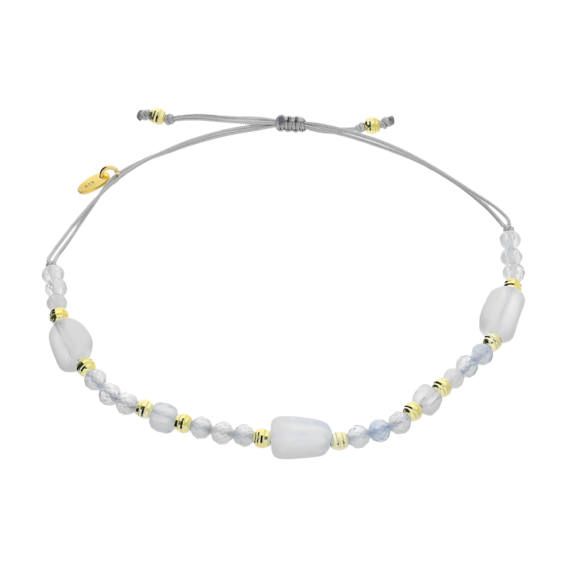 Bransoleta pozłacana akwamaryny i grawerowane kulki VJ 112-G akwamaryn próba 925