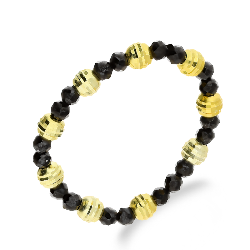 Pierścionek pozłacany czarne i żółte grawerowane kulki VJ P2 spinel próba 925