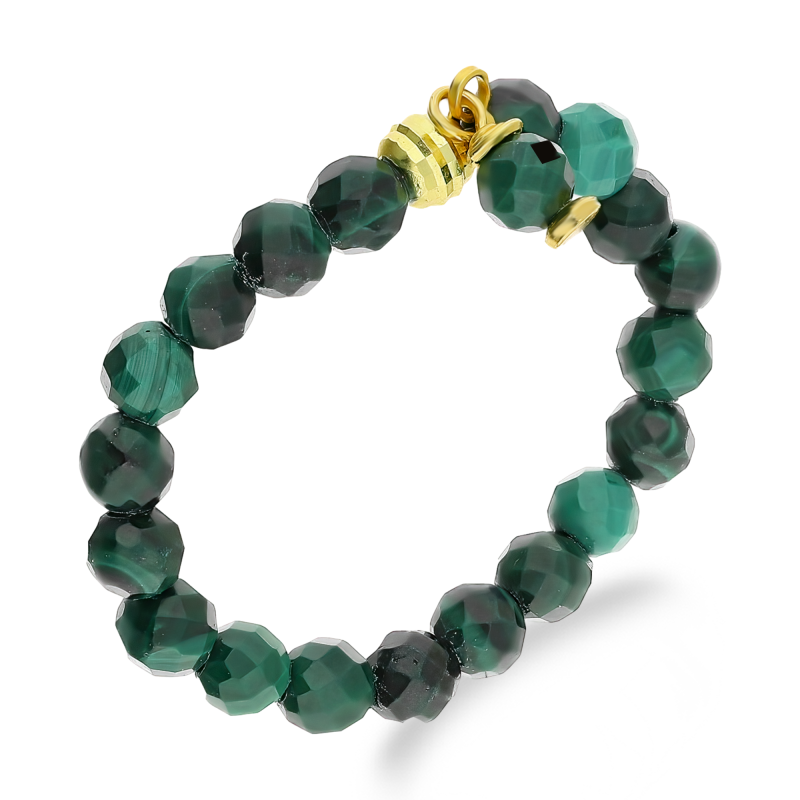 Pierścionek pozłacany malachity i grawerowana kulka VJ P3 malachit próba 925