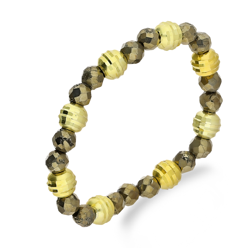 Pierścionek pozłacany piryt i grawerowane kulki VJ P5 piryt próba 925