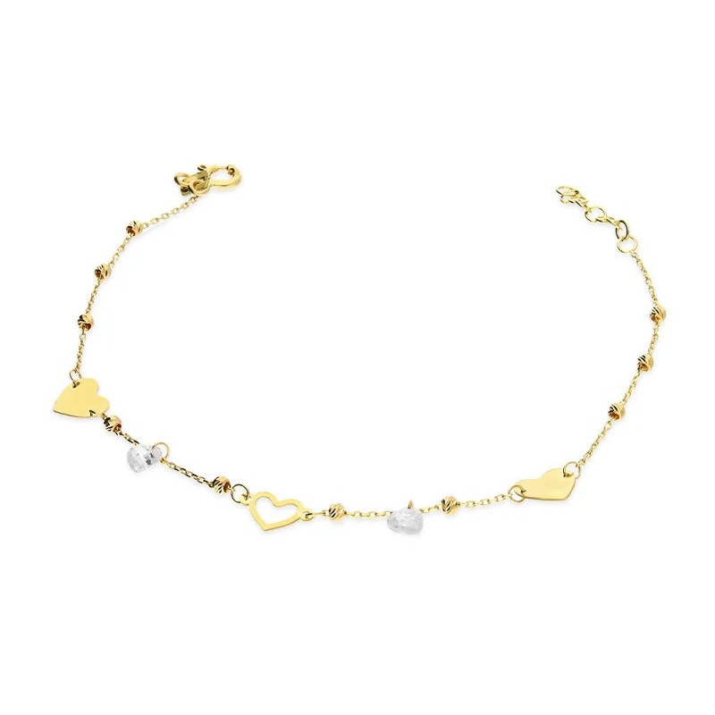 Bransoleta złota gładkie serca, kulki i fasetowane cyrkonie/rolo LP 74U355-B0076-N-Y próba 375