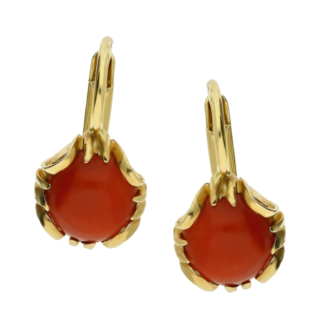 Kolczyki złote z okrągłym koralem góralski/big.zam. OK4 próba 585