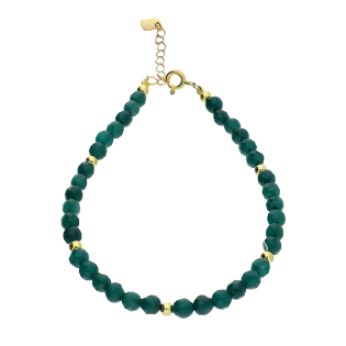 Bransoleta pozłacana z zielonymi awenturynami i kulkami AT H002 awenturyn zielony próba 925