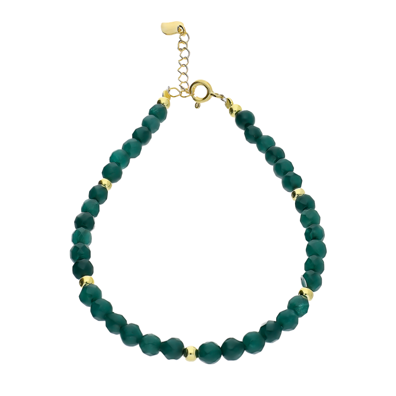 Bransoleta pozłacana z zielonymi awenturynami i kulkami AT H002 awenturyn zielony próba 925