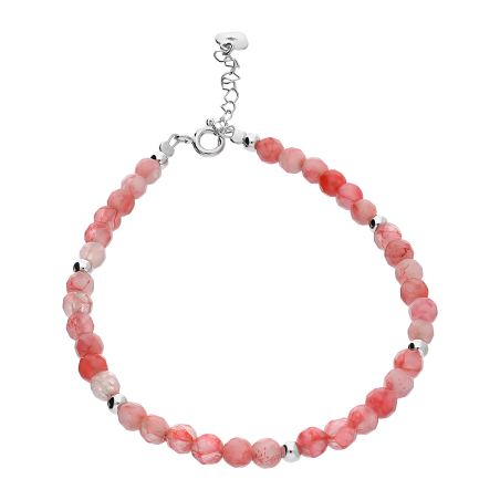 Bransoleta srebrna z agatami i kulkami AT H003 agat różowy próba 925