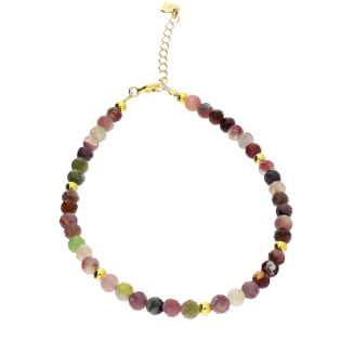 Bransoleta pozłacana z turmalinami i kulkami AT H004 turmalin próba 925