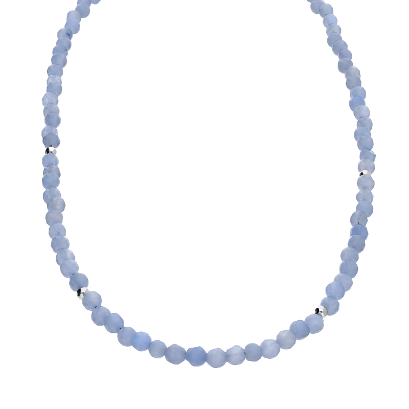 Naszyjnik srebrny z amazonitami i kulkami AT H007 amazonit niebieski próba 925