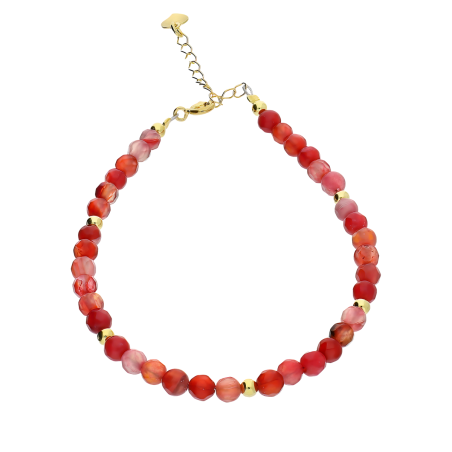 Bransoleta pozłacana z rodonitami i kulkami AT H009 rodonit różowy próba 925