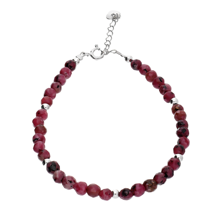 Bransoleta srebrna z rodonitami i kulkami AT H010 rodonit violet próba 925