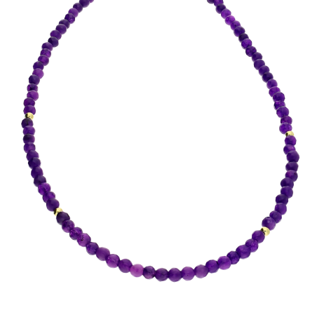 Naszyjnik pozłacany z ametystami i kulkami AT H011 ametyst violet próba 925
