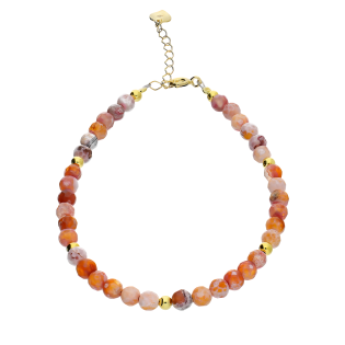 Bransoleta pozłacana z jadeitami i kulkami AT H012 jadeit orange próba 925