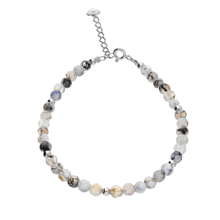 Bransoleta srebrna z agatami i kulkami AT H015 agat grey próba 925