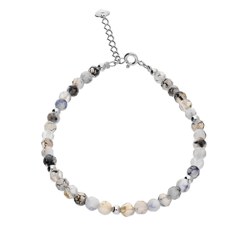 Bransoleta srebrna z agatami i kulkami AT H015 agat grey próba 925