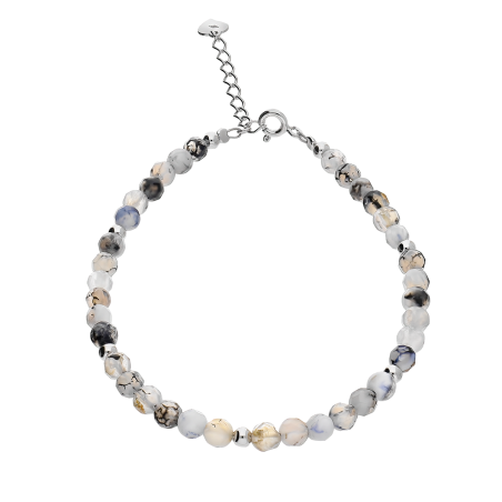 Bransoleta srebrna z agatami i kulkami AT H015 agat grey próba 925
