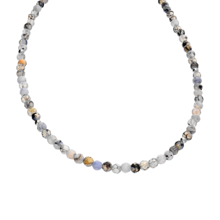 Naszyjnik srebrny z agatami i kulkami AT H015 agat grey próba 925