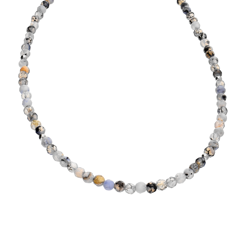 Naszyjnik srebrny z agatami i kulkami AT H015 agat grey próba 925