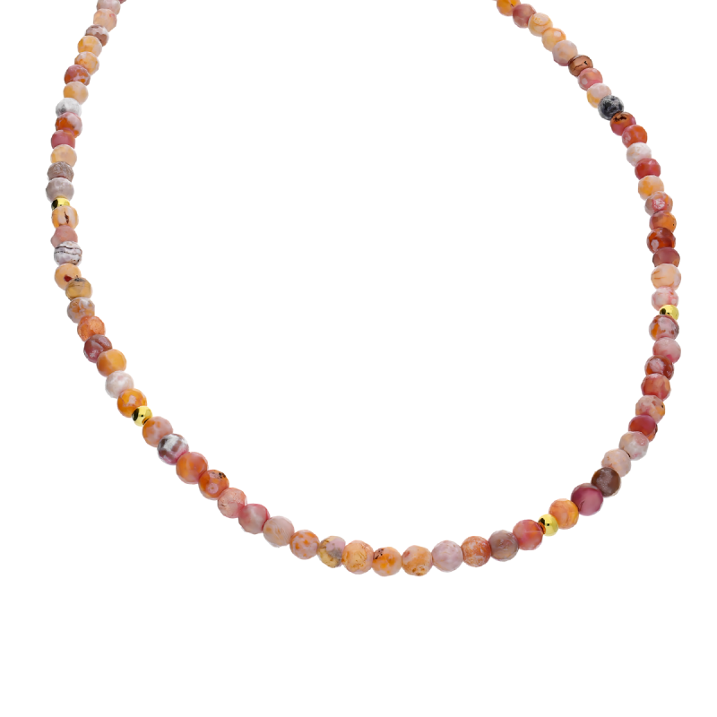 Naszyjnik pozłacany z rodonitami i kulkami AT H016 rodonit j.różowy próba 925