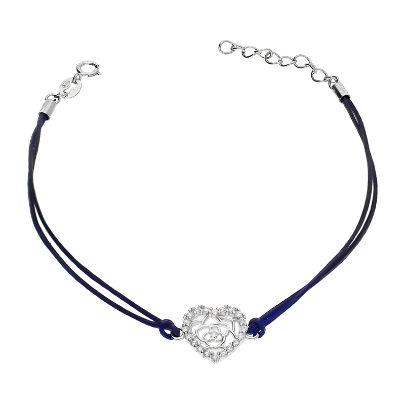 Srebrna Bransoletka Ażurowe Serce z Cyrkoniami - JubilerSezam.pl